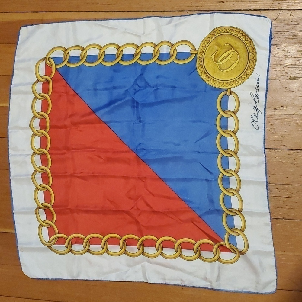 OLEG CASSINI Vintage Red & Blue SCARF Silk